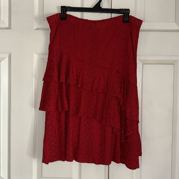 NWT Anthropologie Red Angled Tiered Eyelet Knit Pull On Skirt - Picture 5 of 11